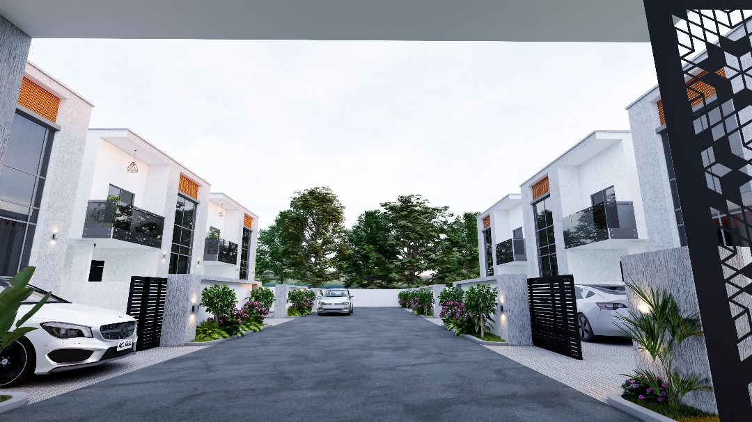 View down the Anowaa Gardens residential drive between the villas