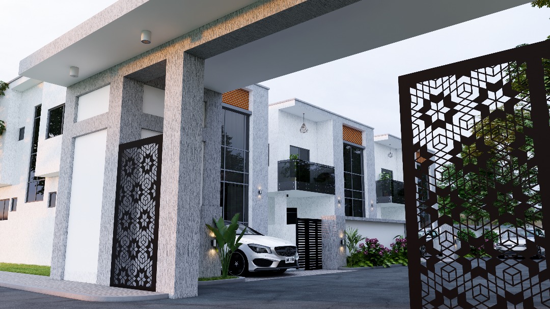 Angled view of the Anowaa Gardens entrance and townhouses