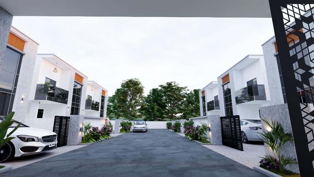 Anowaa Gardens townhouses lining the community street