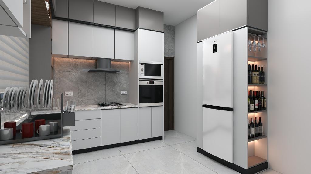 The Kharis kitchen with wine storage