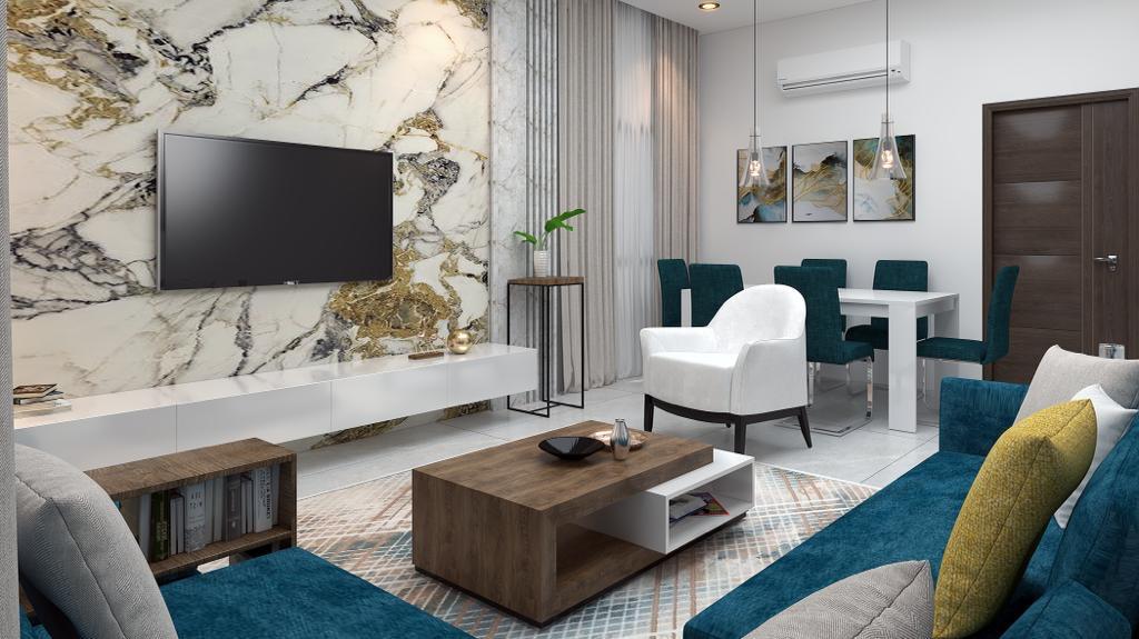 The Kharis open living and dining area